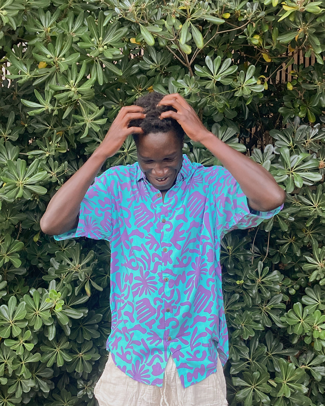 chemise motif corail bleu electrique reef kacang