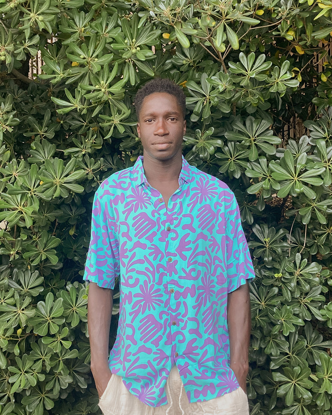 chemise motif corail bleu electrique reef kacang